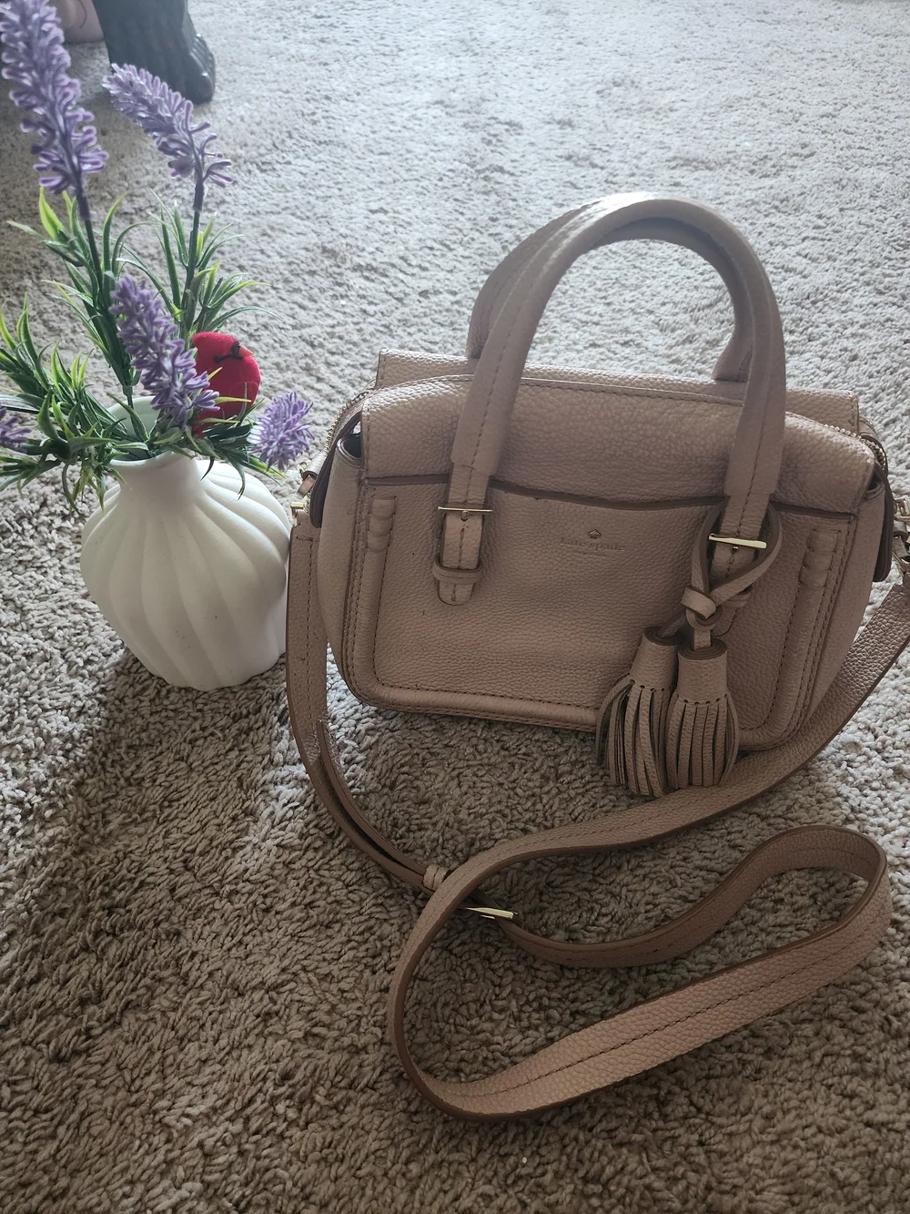 kate spade Pebbled Leather Crossbody Satchel in Taupe